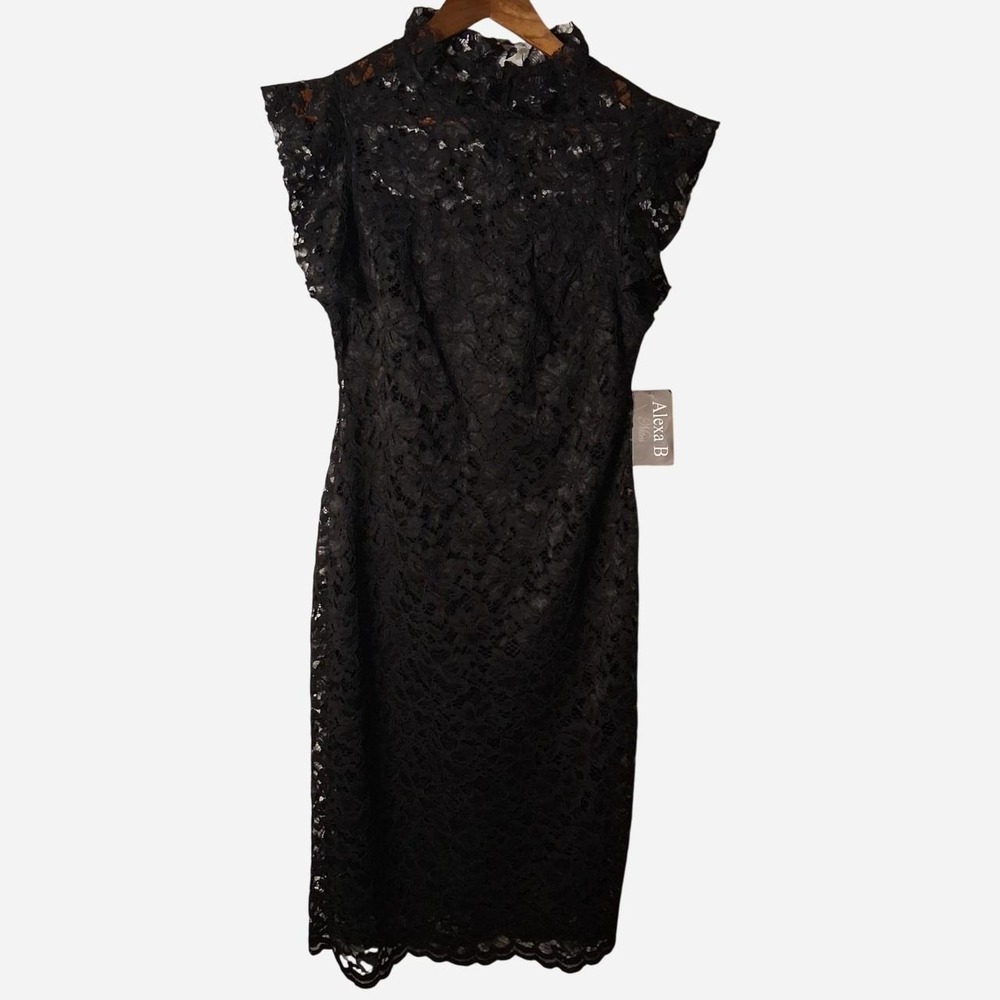 Womens beautiful full lace black dress with floral pattern NWT lined mock neck